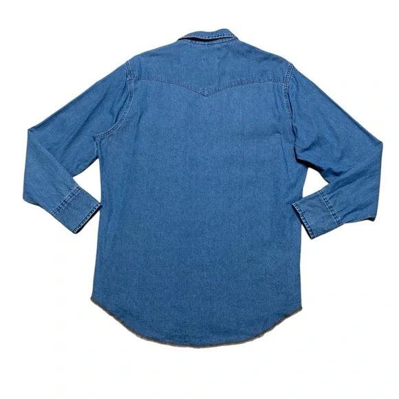 Wrangler Pearl Snap Button Down Long Sleeve Shirt Men’s L Blue Jean Casual Denim - Picture 3 of 10